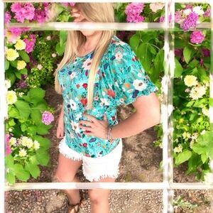 NWT Sterling Kreek Floral Teal Women's Top Size XL